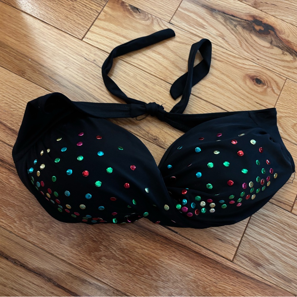 Black Sequin Women's Bikini Top
